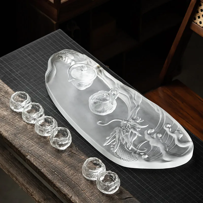 CX whole glass tea tray household high-end light luxury modern Chinese simple crystal glass tea table