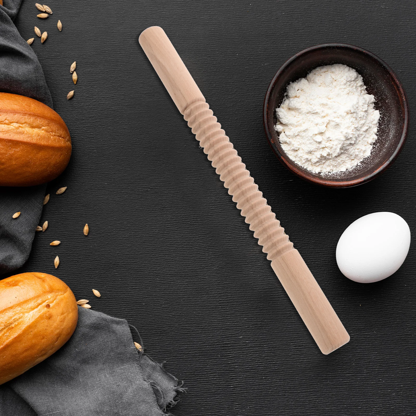 

Light Brown Wooden Rolling Pin 36cm Pasta Cutter Smooth Pasta Roller Noodle Lattice Spaghetti Dough Maker Kitchen Tool