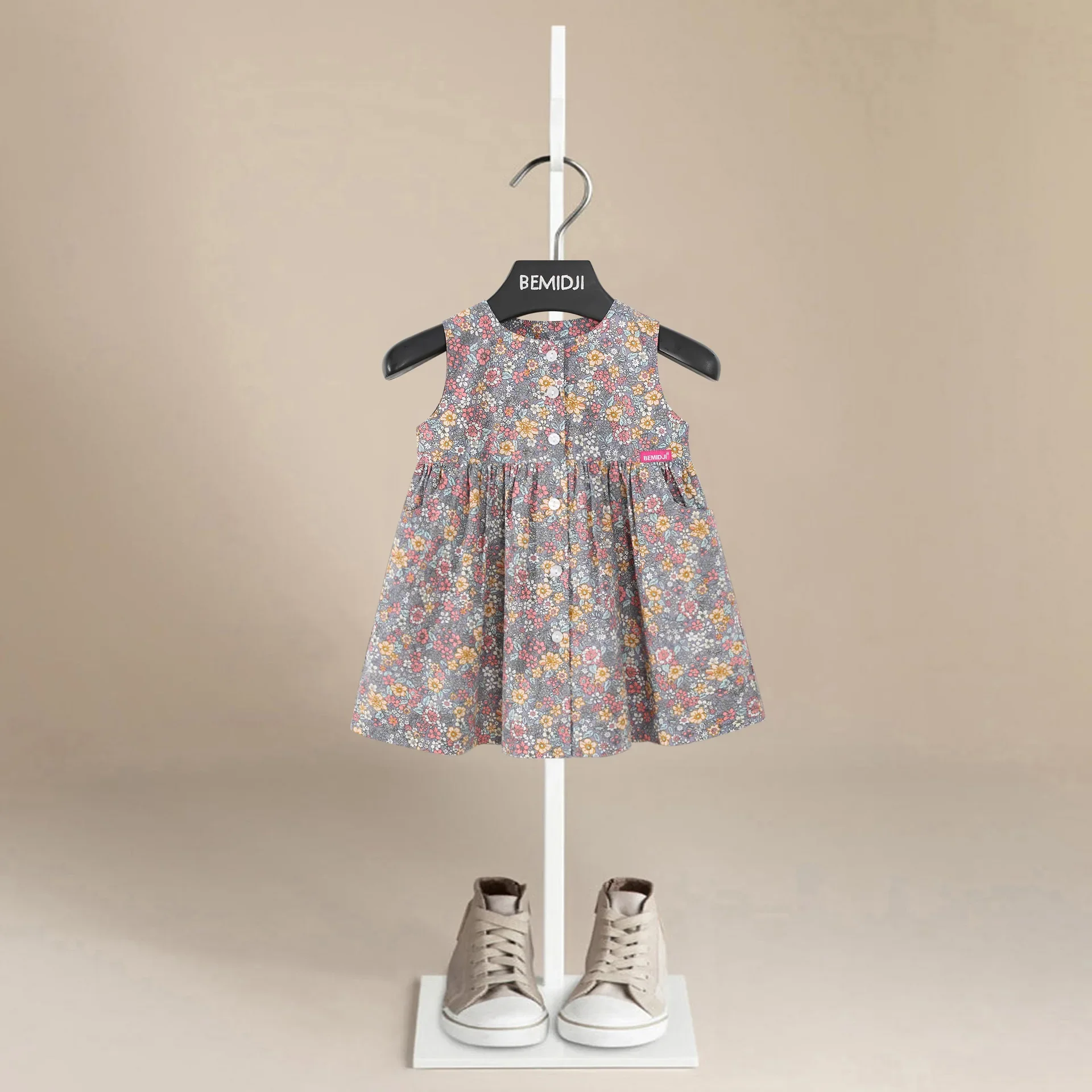 New Summer Sister Clothing 2-6Yrs Baby Girl Party Dress Sleeveless Button Cotton Print Kids Princess Dresses Infant Baby