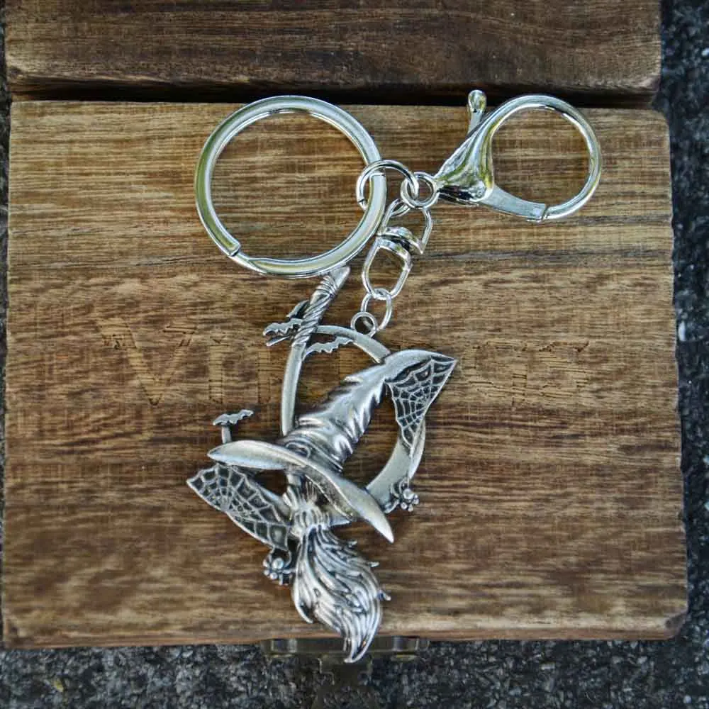 الحنين ويكا قبعة الساحرة مكنسة مفتاح حامل شبكة العنكبوت السحر القمر المفاتيح مجوهرات هدية