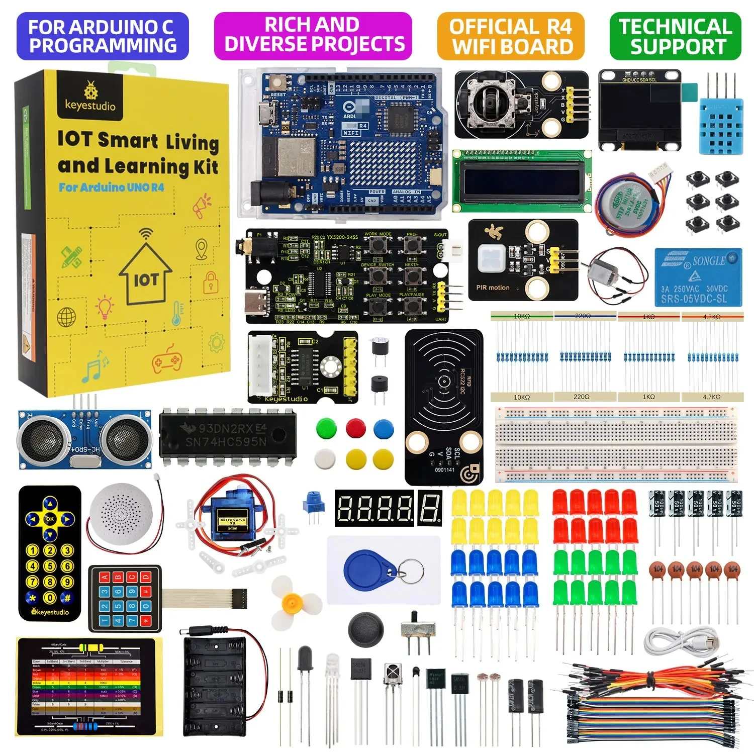 Keyestudio STEM IOT Smart Living Starter Kit für Original Arduino UnoR4 WIFI oder Minima Board DIY Educational Kit + 60 Projekte