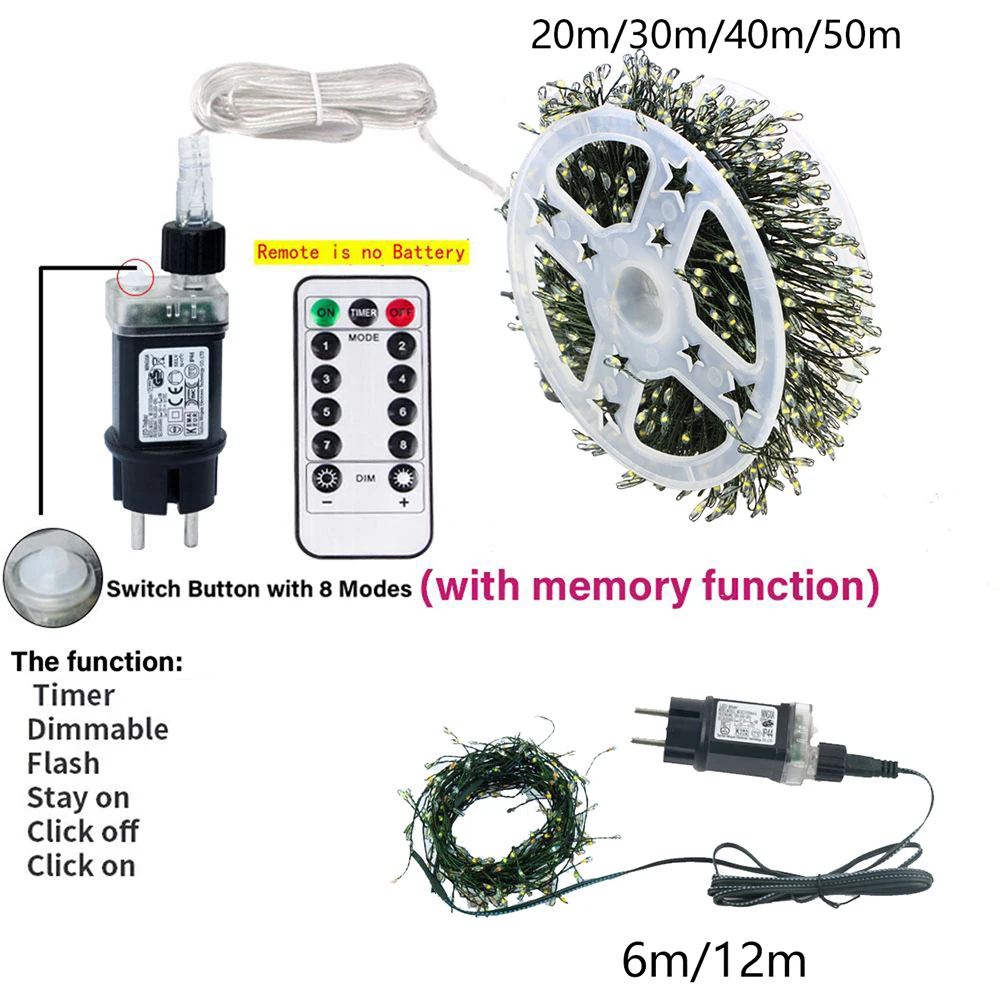 LED chaîne fée grappe lumières fil vert arbre de noël lumières guirlande extérieure nouvel an rue maison fête mariage décor lampes