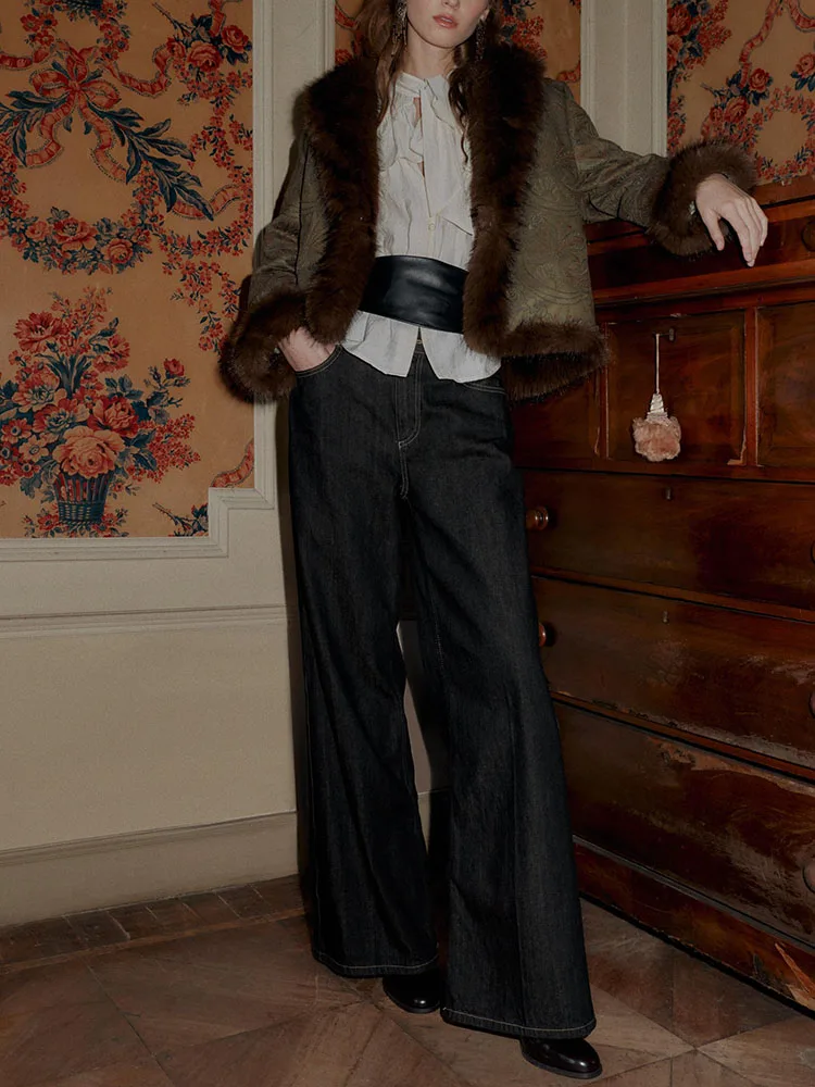 

Женское двустороннее вышитое пальто Ele, модная зимняя коллекция 2025, с длинными рукавами, винтажный стиль, свободный крой