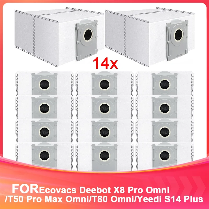 A83G-14Pcs 먼지 봉투, Ecovacs Deebot X8 Pro Omni/T50 Pro Max Omni/T80 Omni/Yeedi S14 Plus, 3.5L 대형 교체 가방