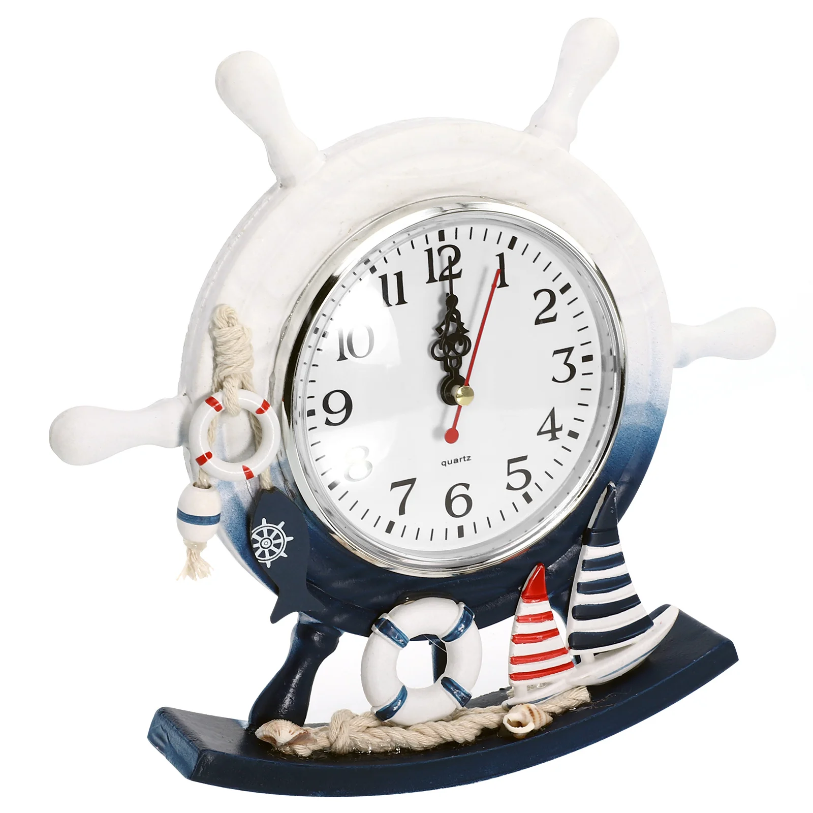 

1pc Wooden Mediterranean Style Rudder Shape Decorative Clock Creative Home Office Wall Clock Living Room Bedroom