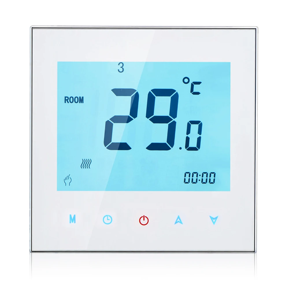 Layar LCD dapat diprogram mingguan 16A 95-240V, kontroler suhu ruangan termostat pemanas listrik layar t-ouch