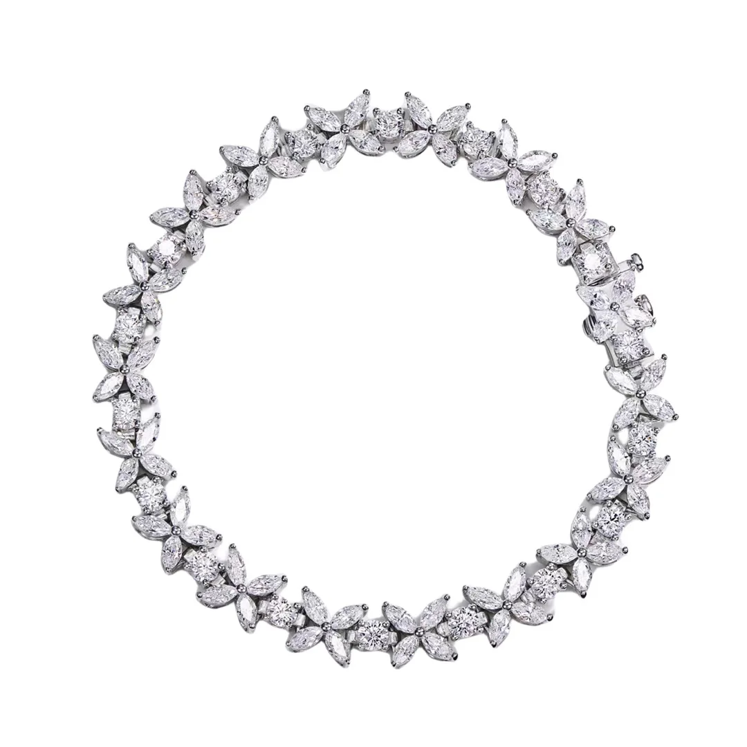 Flower-shaped Brocade Bracelet Elegant Full Circle Diamond Horse's Eye Diamond Wreath Jewelry Women's S925 Silver High-end Live