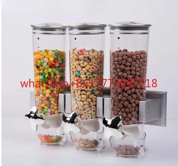

Cereal Dispenser Wall Mounted Triple Dry Food Dispenser Snack Candy Dispenser Machine Wall Mount Cereal Storage Container