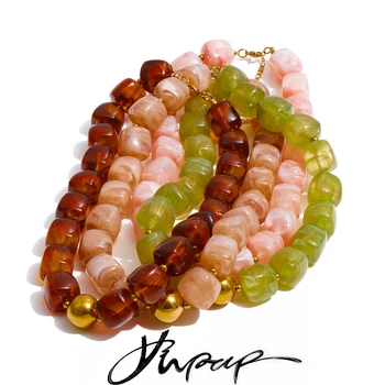 Yhpup Acrylic Square Beads Chain Necklace Bracelet Bangle Stainless Steel Handmade…