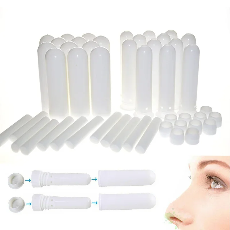 

50pcs Blank Nasal Inhalers Stick Reusable DIY Essential Oil Aromatherapy Accessories Empty White Plastic Nose Use Tubes
