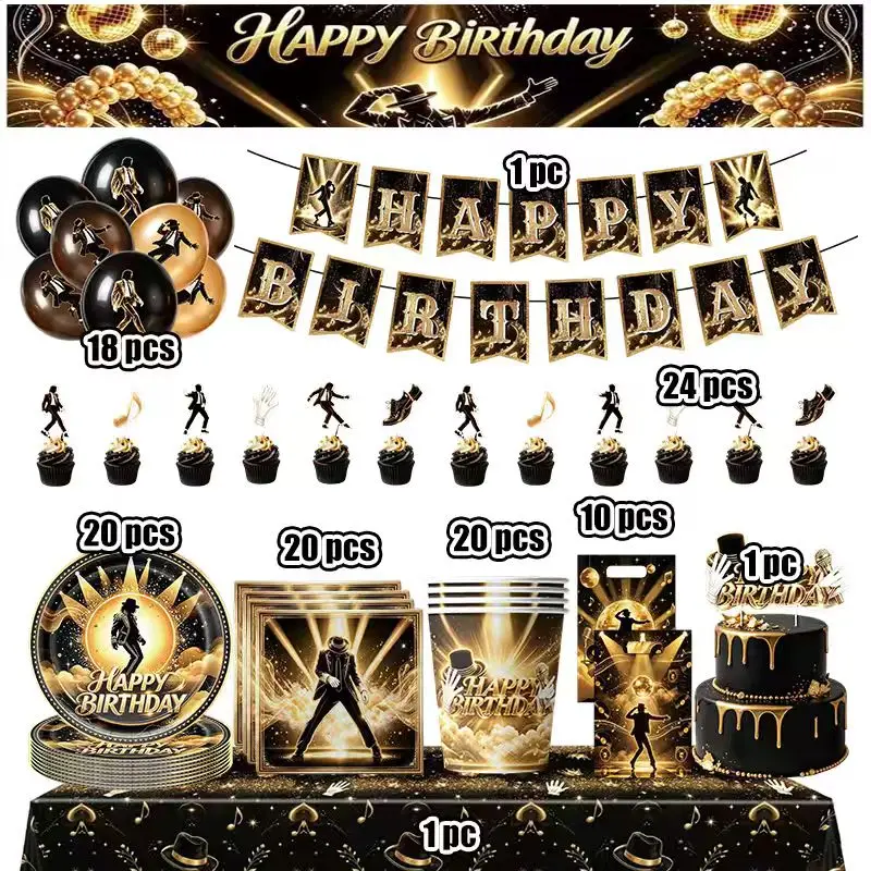 Michael Jackson-Themen-Geburtstagsparty-Dekorationen, Tischgeschirr-Set, Teller, Becher, Servietten, Popcorn-Boxen, Souvenirs, Gastgeschenke, Zubehör, Geschenke – Detail 3