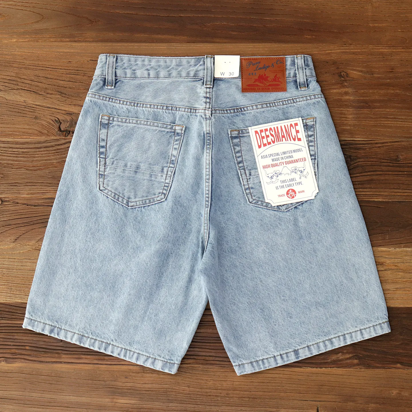 2026 Summer New American Retro Heavyweight Light Blue Denim Shorts Men's Fashion 88% Cotton Washed Straight Casual 5-Point Jeans
