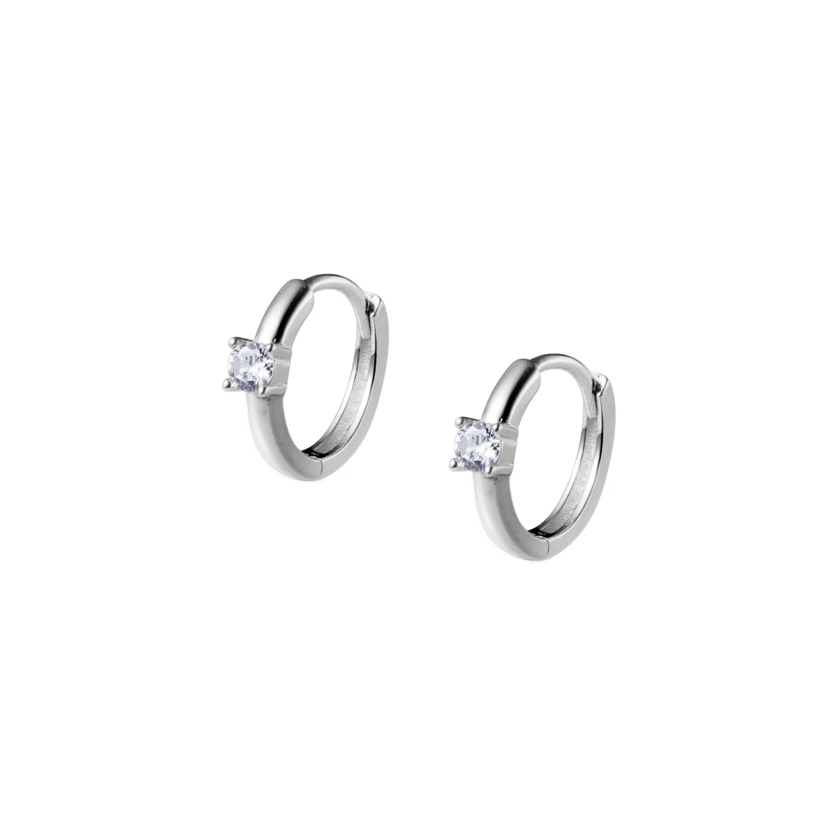 Modian Crystal Round Classic Hoop Earrings Trendy Simple 925 Sterling Silver Jewelry For Women Korean Tiny Silver Earring Gift
