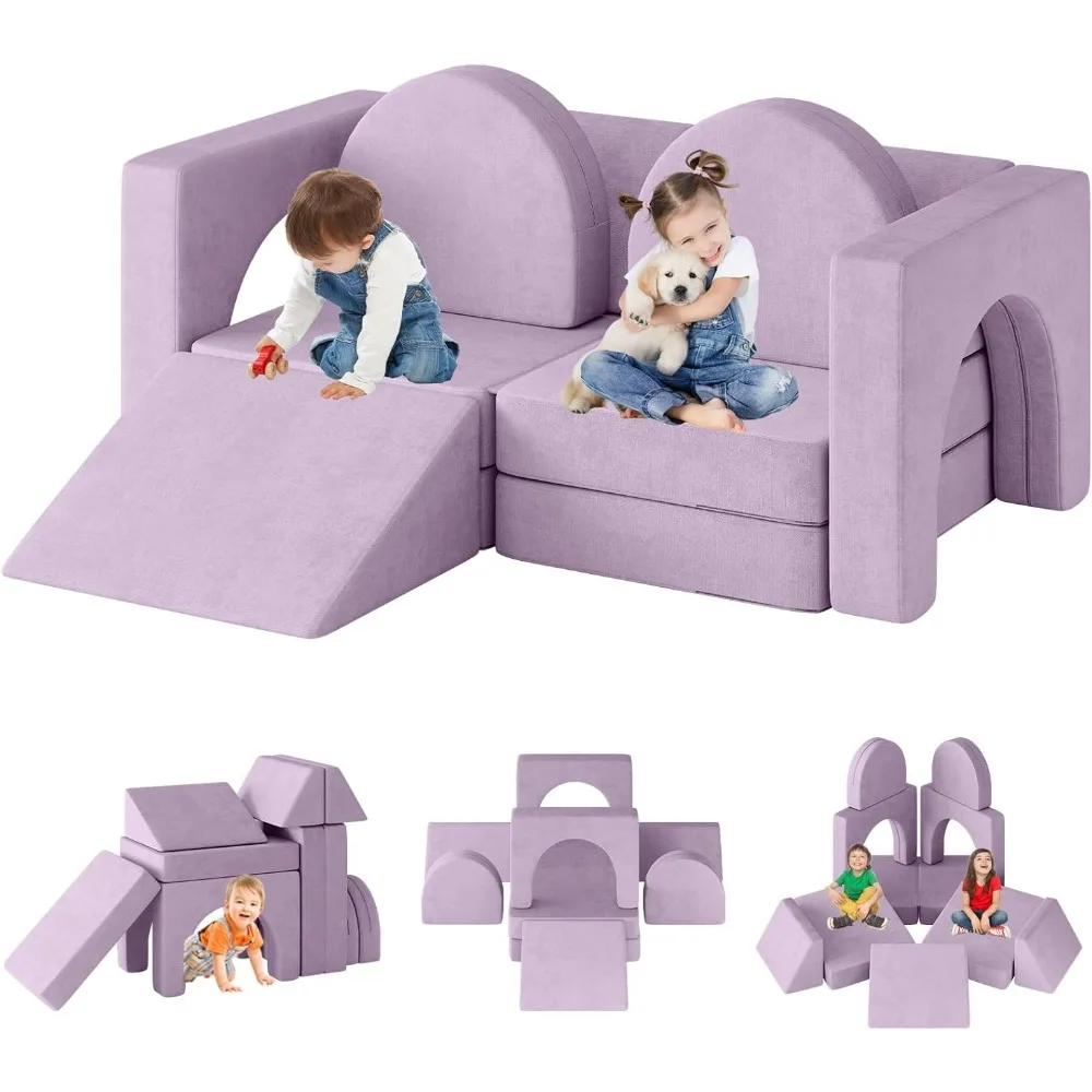 10PCS Modular Kids Play Couch, Kids Couch with Climbing Slope, 10 in 1 Toddler Couch for Playing, Creativing, Sleeping