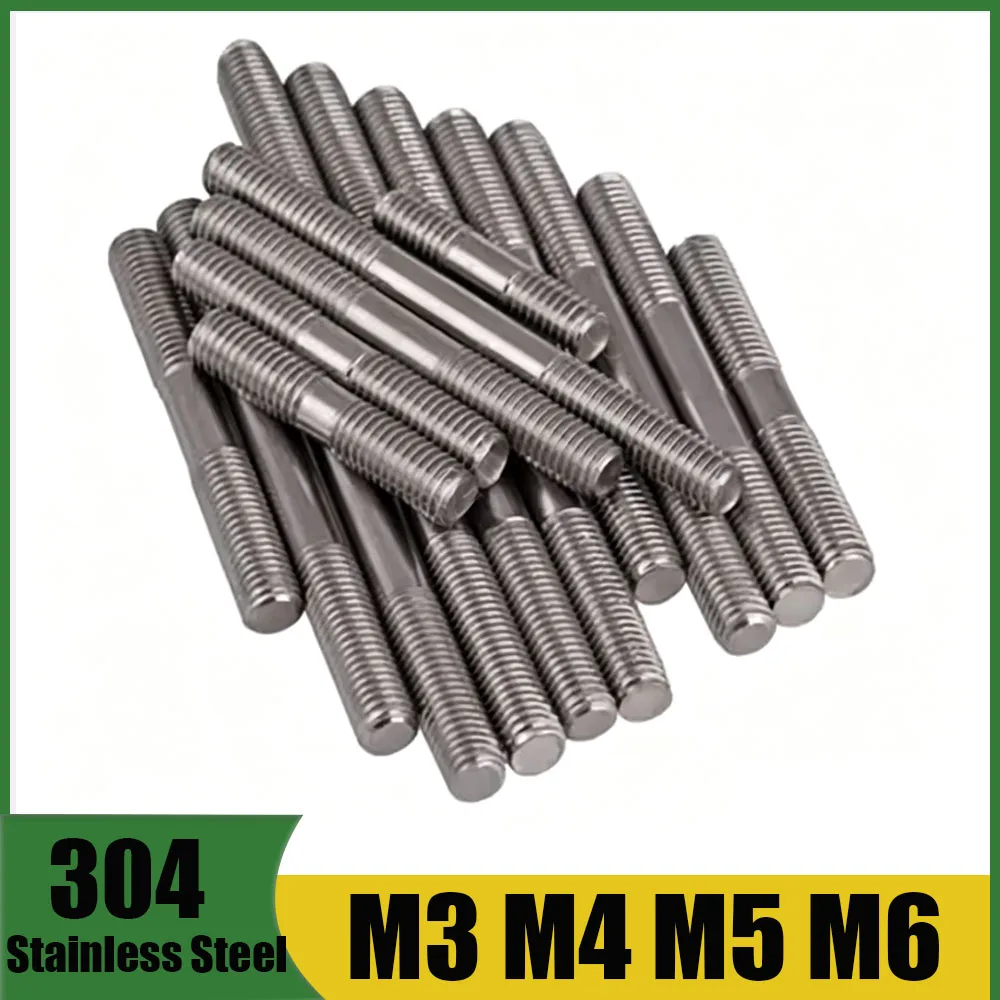 304 SS Thread Threaded Rod M3 M4 M5 M6 Extended Double End Stud Bolt Equal Length Through Wall Fixing Screw Industrial Hardware