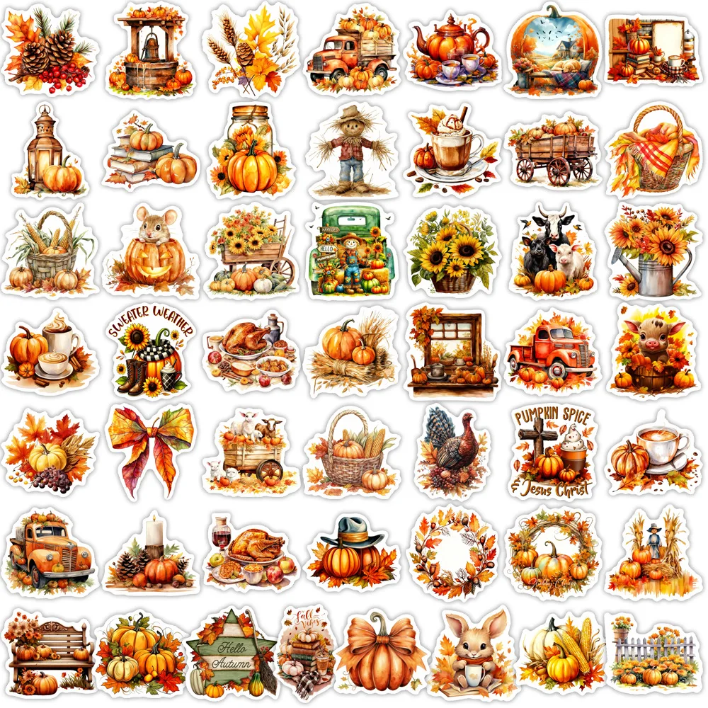 50Pcs Thanksgiving Turkey Stickers Waterproof DIY Craft Decor Bulk Wholesale