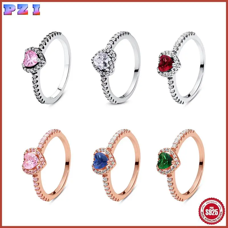 

Original 925 Sterling Silver Rings For Women Love Heart Engagement Wedding Stackable Crystals Ring Rose Gold Luxury Jewelry Gift