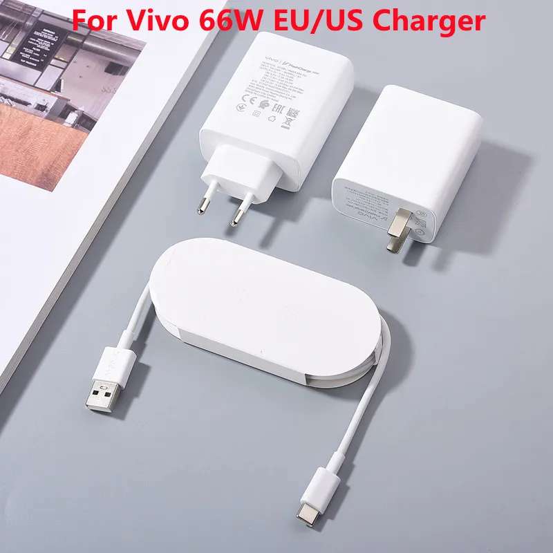 High Quality ViVO 66W 6A Flash Charger EU US Plug Supercharge Type C USB Cable For Vivo X Fold Plus X Note X70 X90 Pro X80Pro