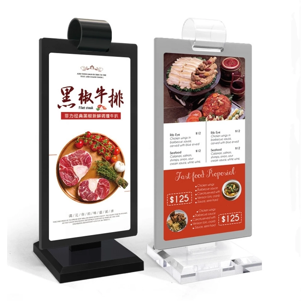 100*200mm Double Sided Table Top Acrylic Menu Card Sign Display Stand Upright Ad Photo Frame for Restaurants Promotions