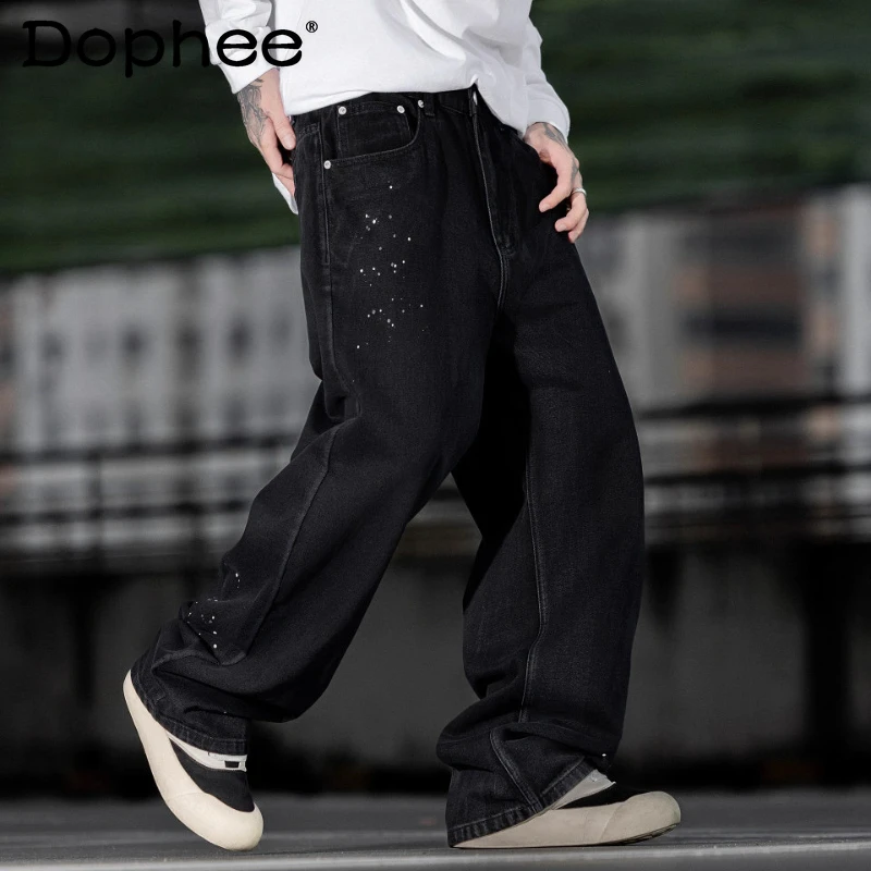 

Men's 2025 Autumn New Trendy American Style High Street Denim Trousers Personalized Jeans Loose Handsome Straight Denim Pants