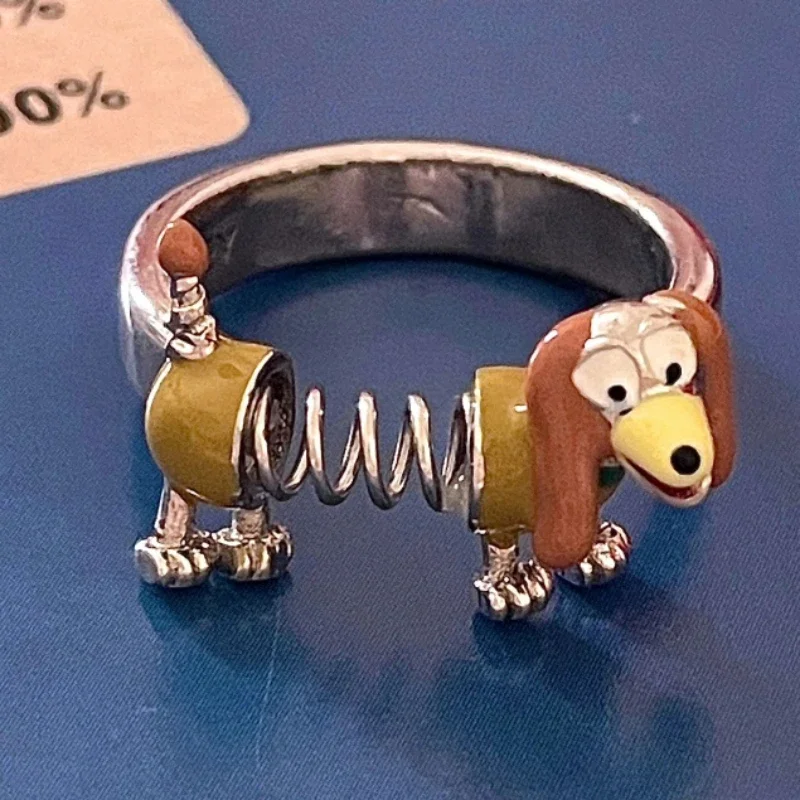 Slinky Dog Ring Female Niche Design Adjustable Unisex Alloy Electroplating Open Ring Personality All-match Men Fashion Rings