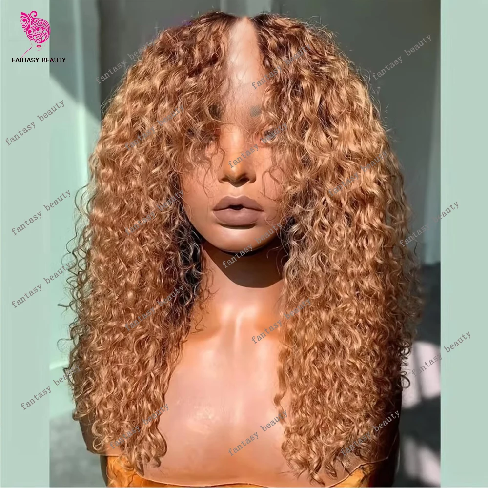 

Easy Install Ombre Brown Blonde Kinky Curly Afro Human Hair V Part Wig Glueless Machine Made High Density Black Women Cheap Wig