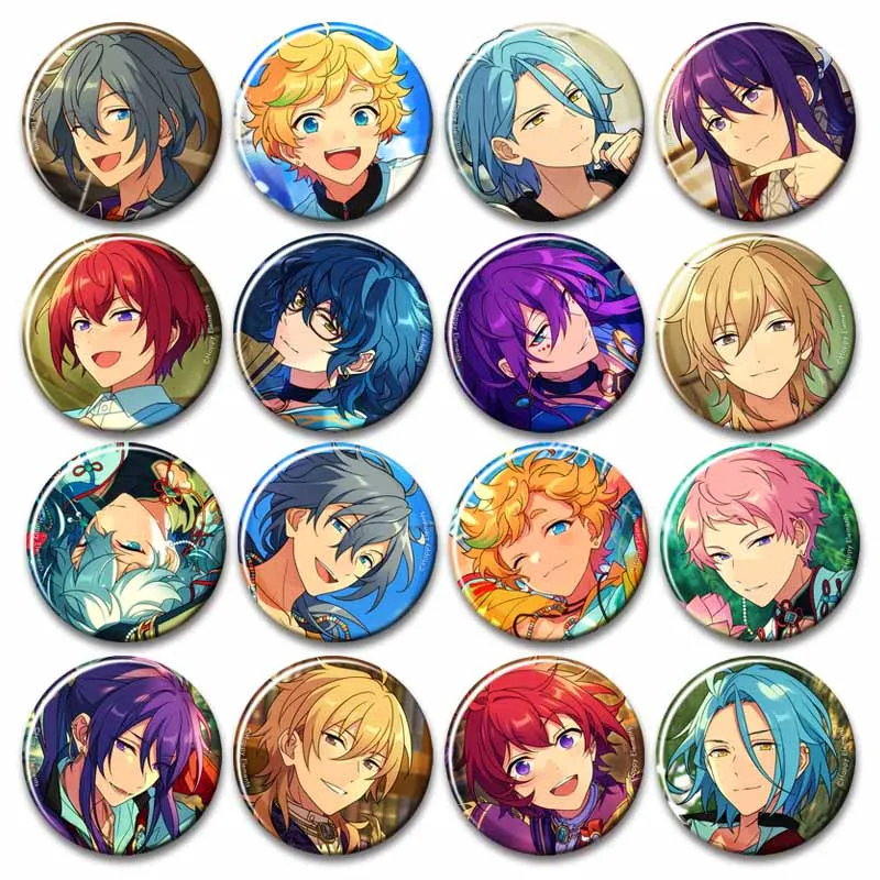 Cartoon Idol Ensemble Stars Badge Creative Round Snap-in Brooch Rei Sakuma Tsukasa Suou Pins Tinplate Backpack Accessories Gifts