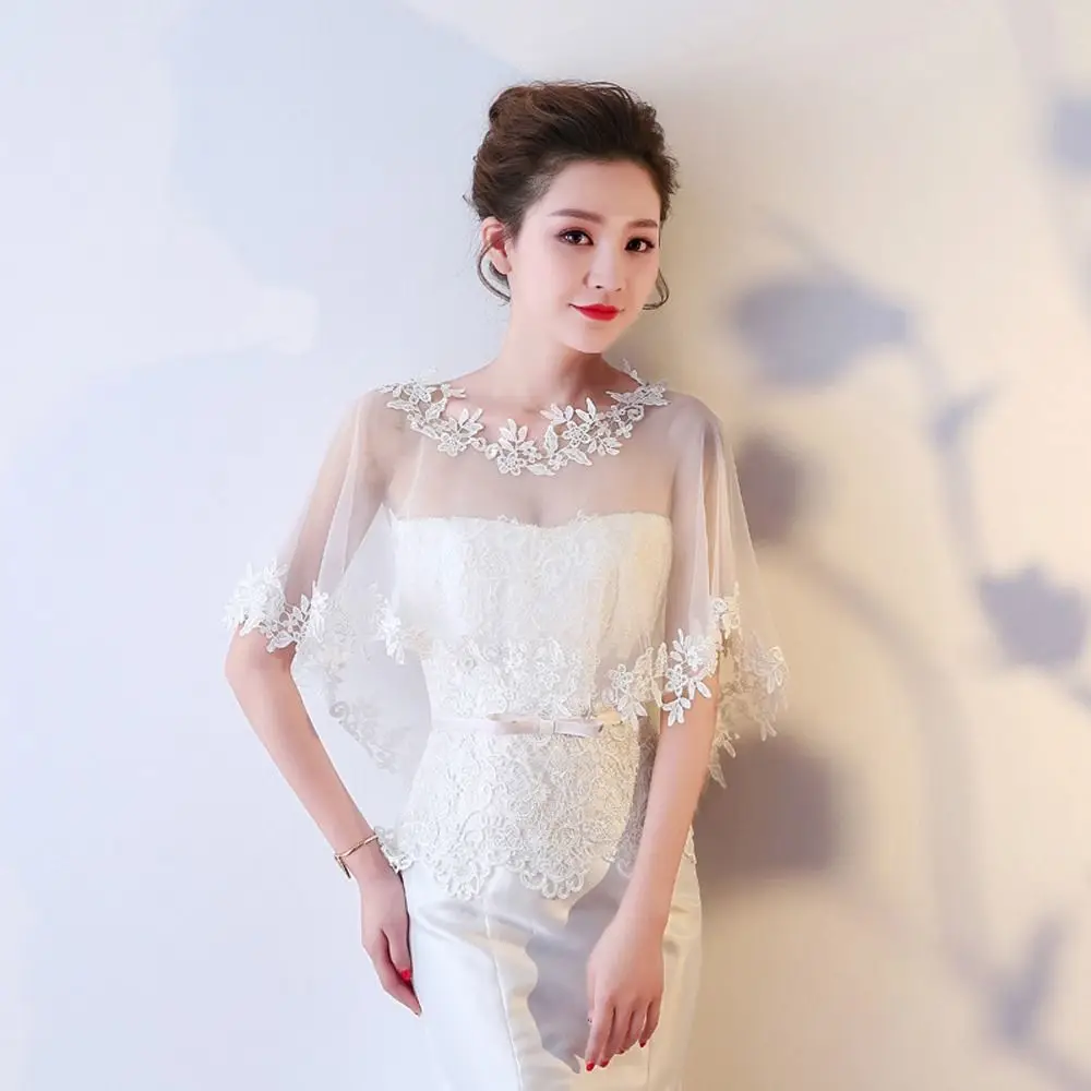 

Wedding Accessories Evening Party Capes Summer Shawl Large Size Lace Flower Shawl Transparent Women Wraps Bridal Wedding Capes
