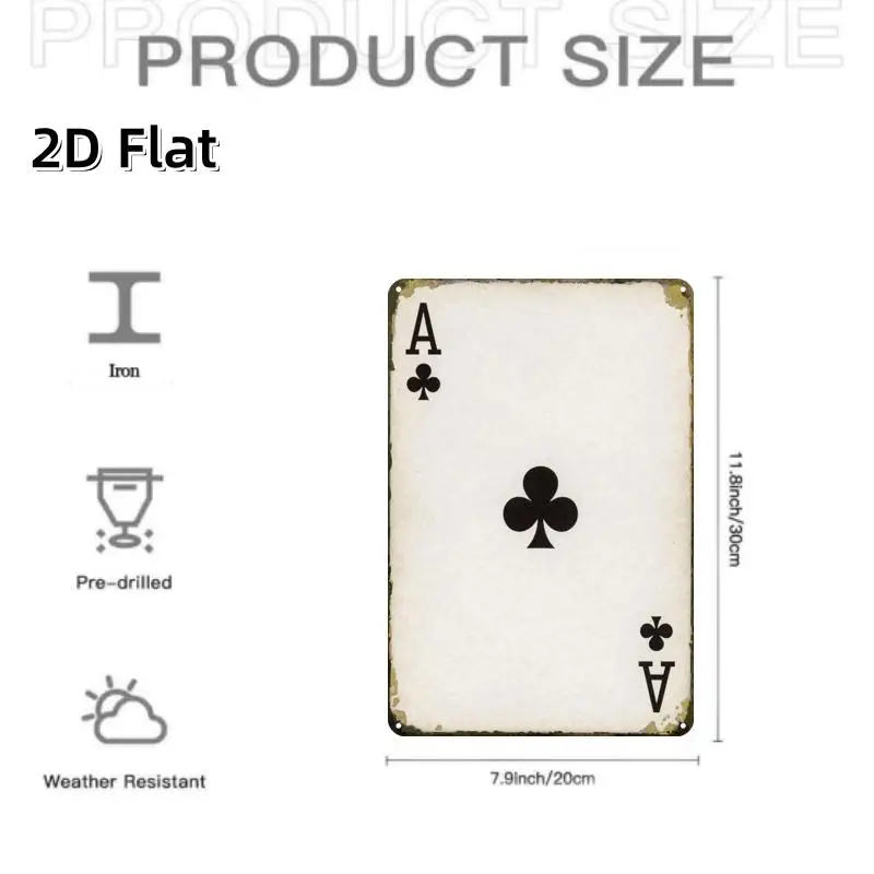 2D Metal Sign Black Spade A Card 8x12 Inch, Premium Print Quality, Modern Minimalist Style, Garage Room Decor for Home DIY