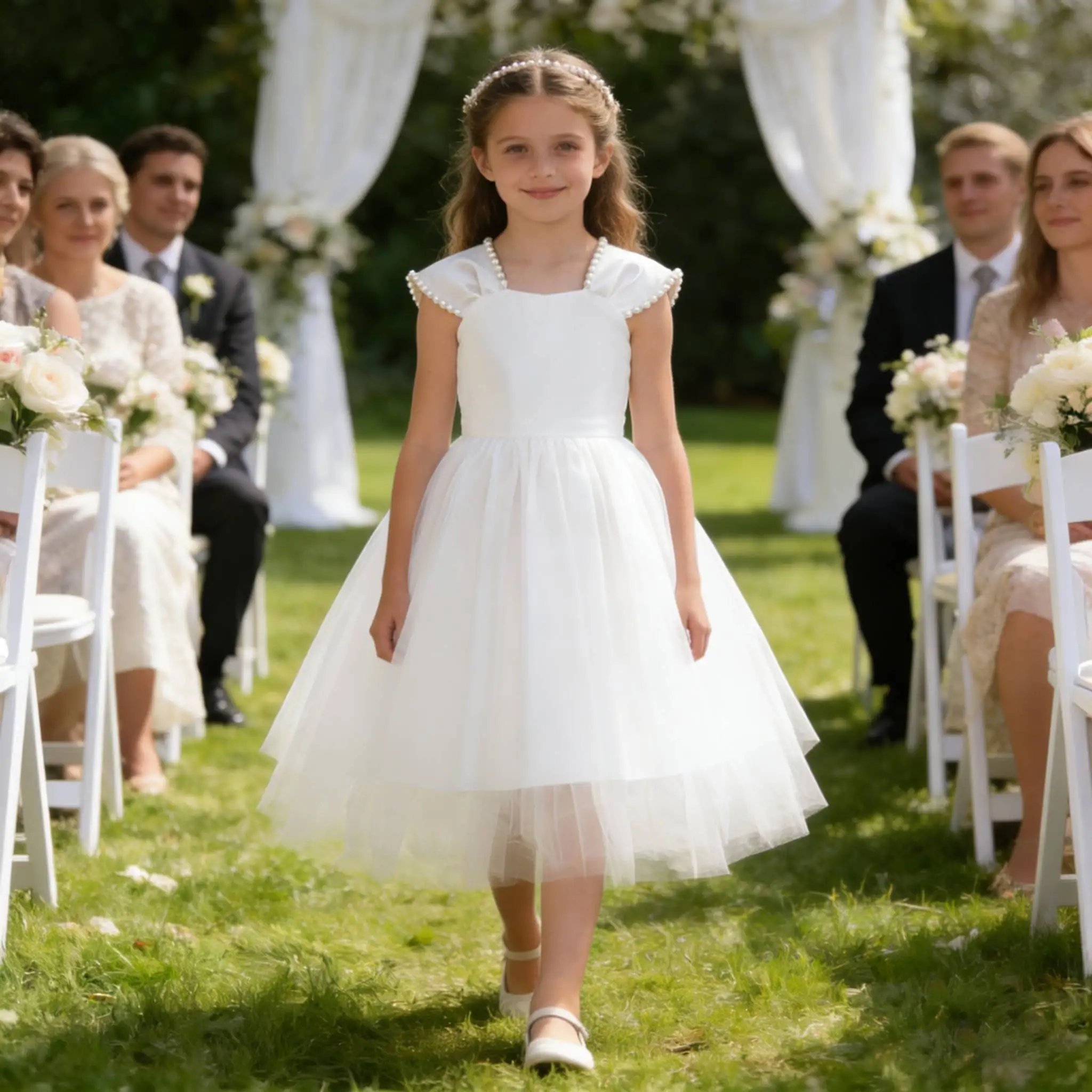 

Платье принцессы из фатина для девочек-подростков 2026: Жемчужное свадебное платье, праздничное платье на день рождения с большим бантом, белое платье для девочек