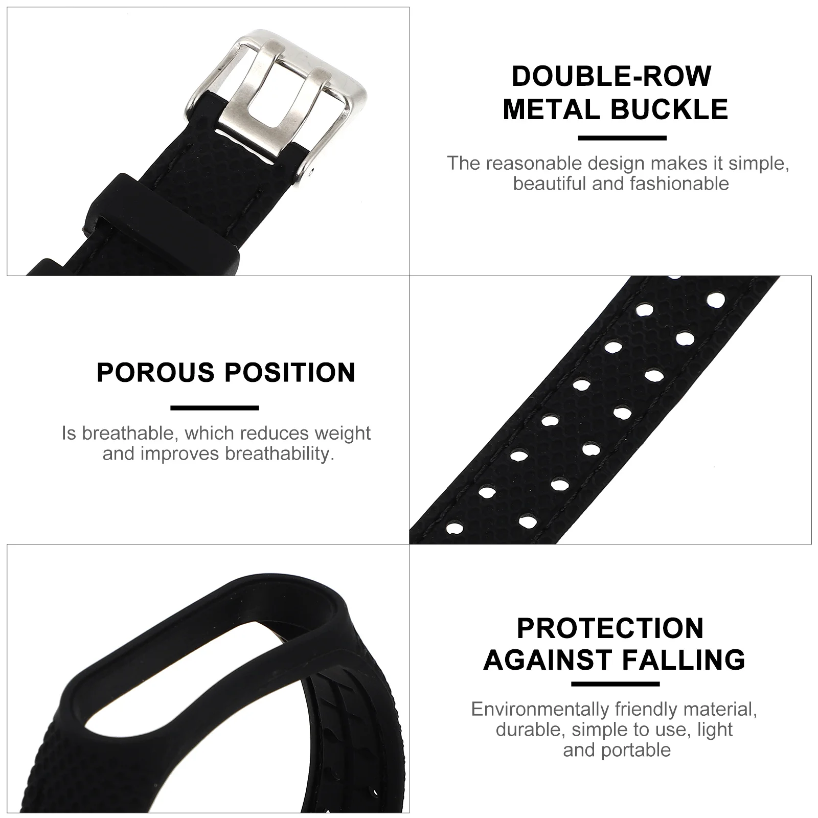 

1Pcs 5 6 Silicone Replacement Bracelet Strap Adjustable Double-Row Metal Buckle Lightweight Smart Wristband