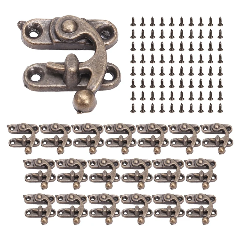 20PCS Bronze Tone Antique Right Latch Hook Hasp Horn Lock Wood Jewelry Box Latch Hook Clasp