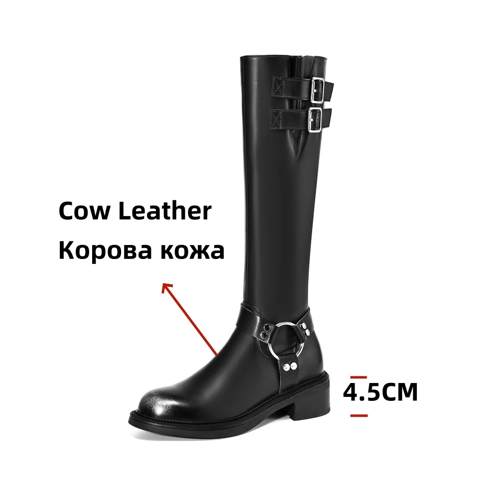 FEDONAS 2024 Kobiety Genuine Leather Knee High Boots Buckles Punk Warm Autumn Winter Shoes Woman Slim Long Motorcycle Boots Shoes