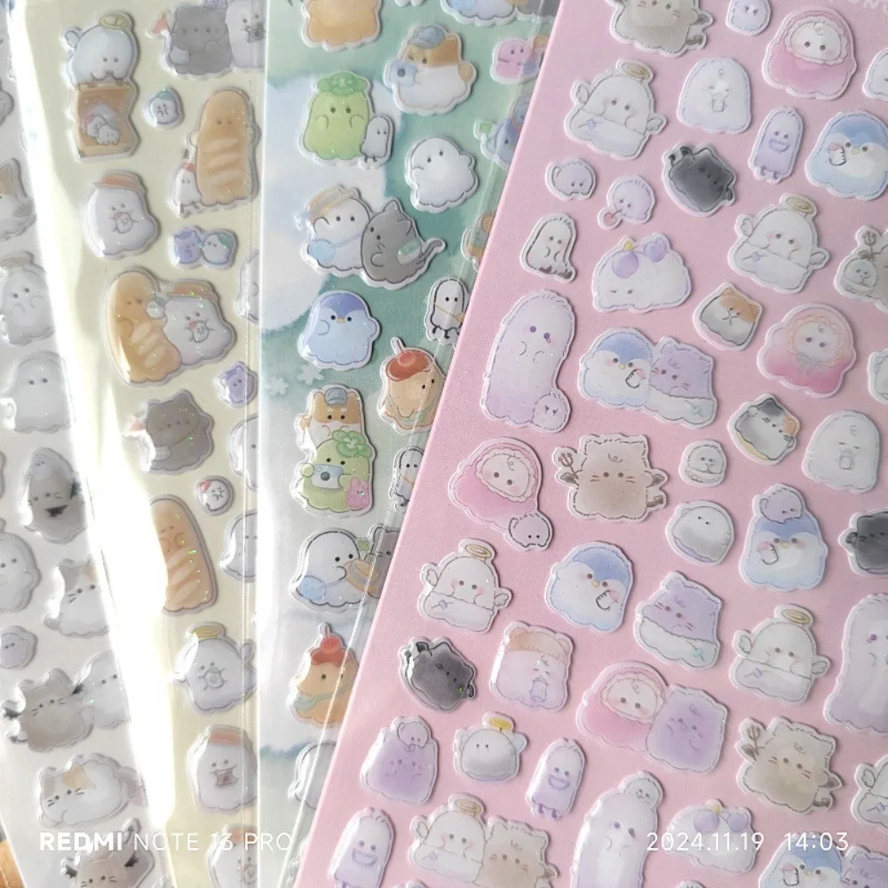 Adesivos de resina epóxi de cristal fofo fantasma e pequeno fantasma oficialmente licenciados de 4 peças - vários estilos de desenho animado mini decoração