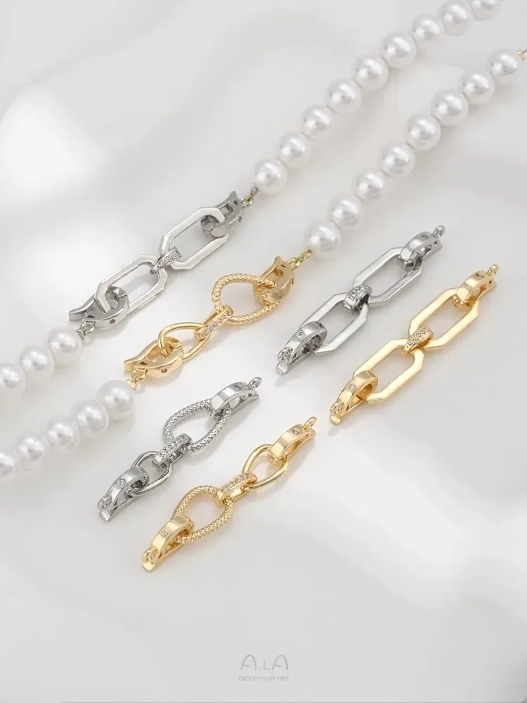 14K Gold Double Link Chain Double Head Buckle DIY Handmade Pearl Buckle Necklace Sweater Chain Connecting Buckle Accessories