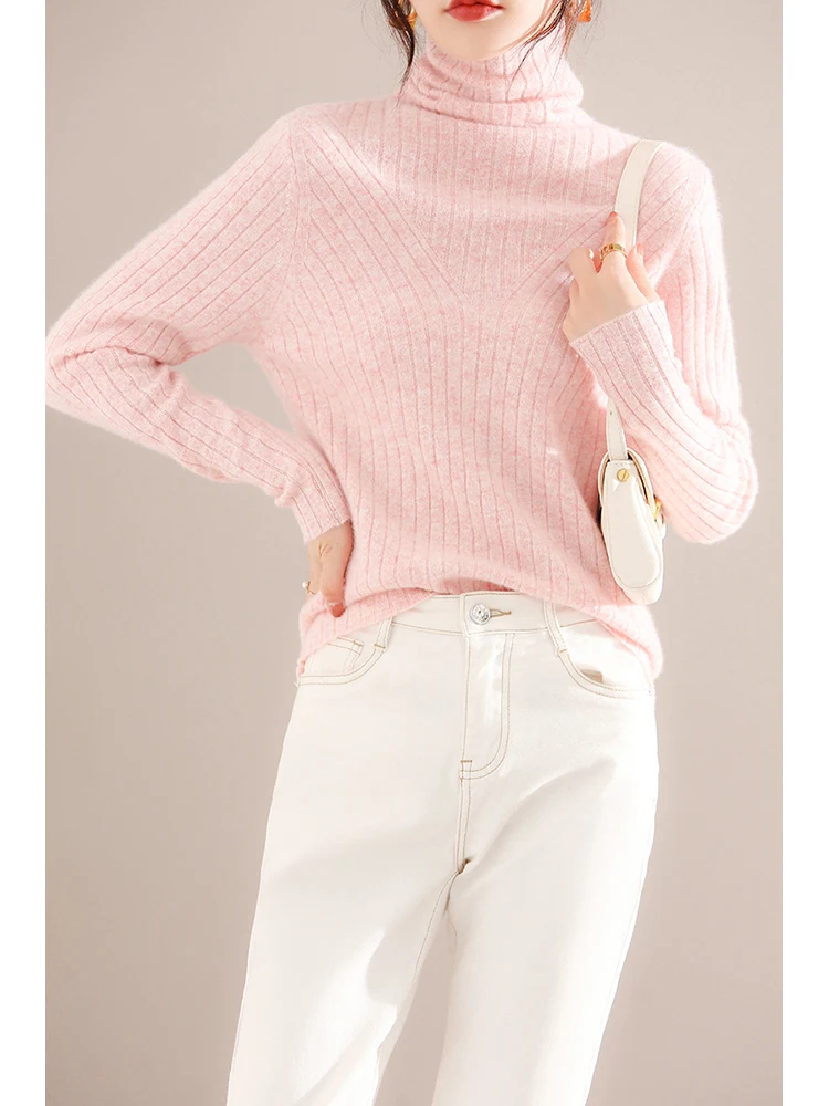 Autumn Free Collar 100% Pure Wool Sweater Women's Turtleneck Knitted Pullover Fashion sprout Loose Blouse Inside Warm Base Shirt