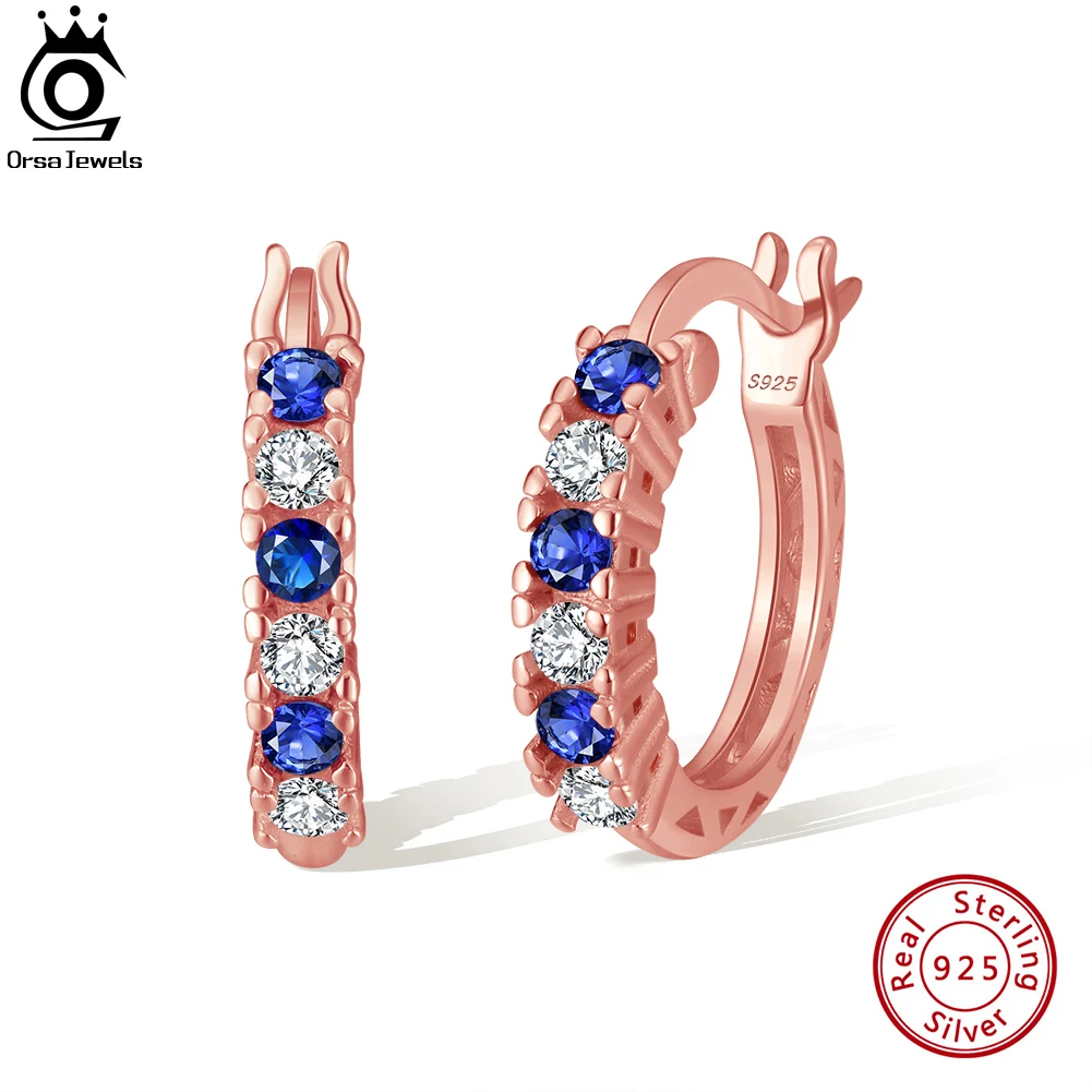 

ORSA JEWELS 925 Sterling Silver brilliant Sapphire AAAA Cubic Zirconia Hoop Earrings for Women Fashion Earrings Jewelry SE362