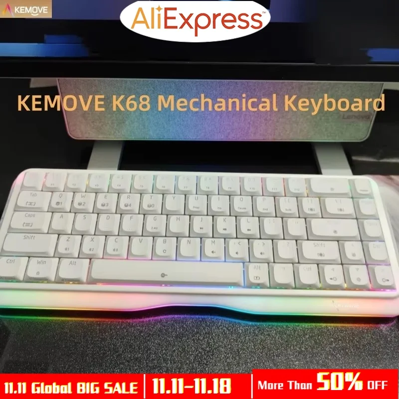 

Kemove K68 Adjustable 3-Mode Mechanical Keyboard Surround Light With 68 Keys Pbt Keycap Hot-Swapable Custom Rgb Backlight