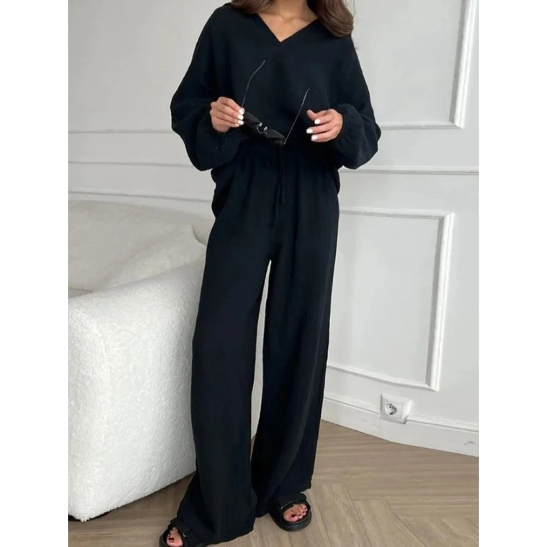 

Cotton Linen Cardigan Set Women's Summer Fashion Outfit Cross-Border Shipping Casual Sweater Vest And Pants Ensemble
