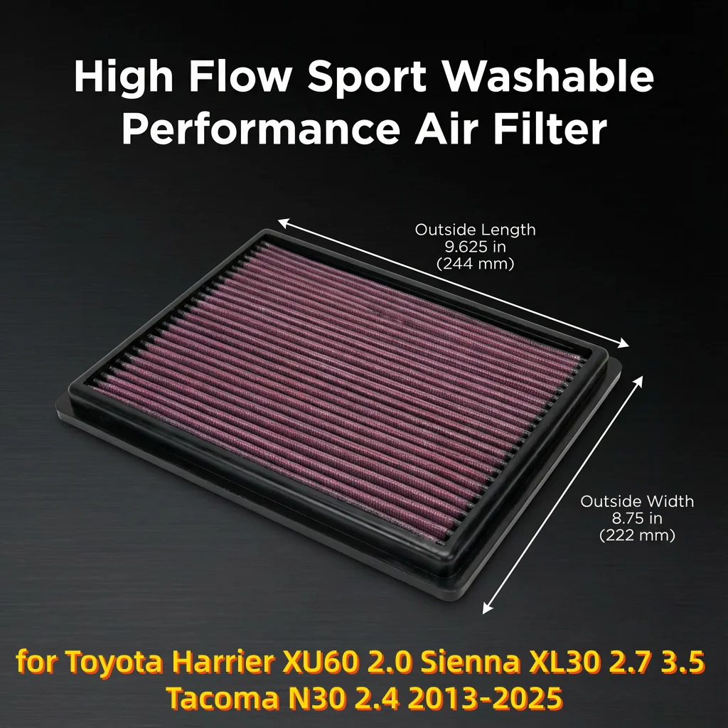 

Высокопроизводительный спортивный моющийся воздушный фильтр для Toyota Harrier XU60 2.0, Sienna XL30 2.7 3.5, Tacoma N30 2.4 2013-2025, 33-2443