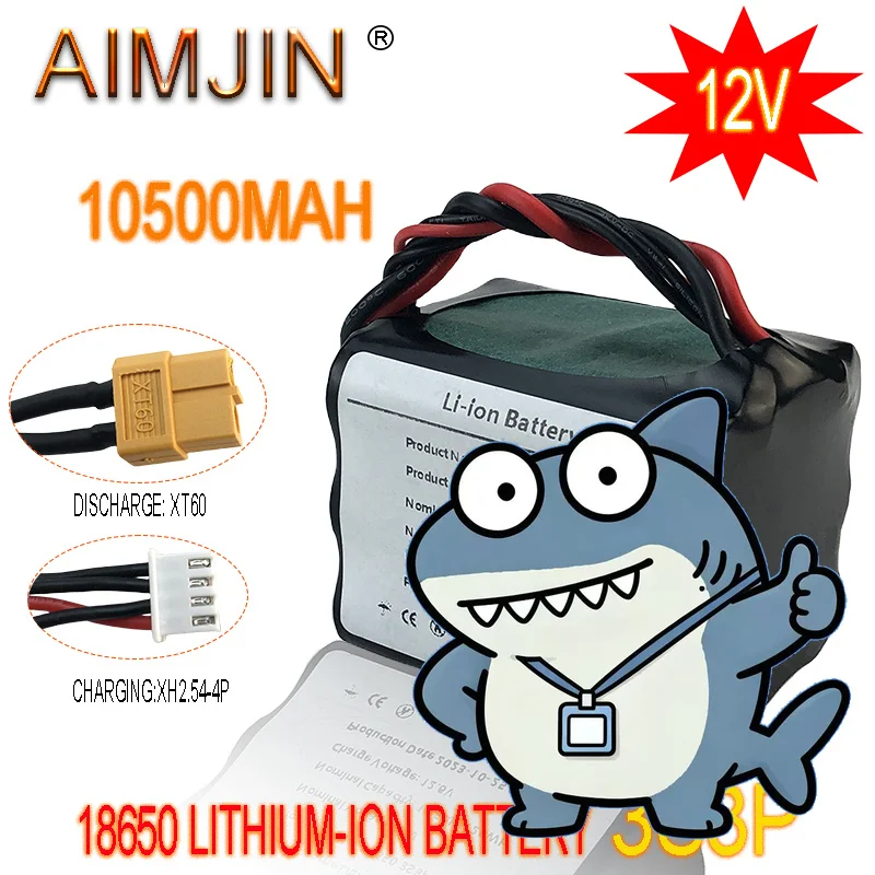 AIMJIN 3S3P 12V 10.5Ah 10Ah High Capacity UAV Rechargeable 12.6V Li-ion Battery for Various RC Airplane Quadrotor XH2.54-4P XT