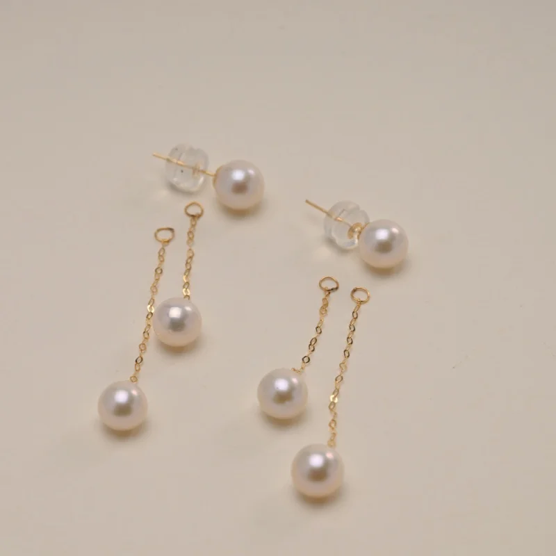 

НОВЫЕ серьги из желтого золота 18 карат, серьги из настоящего натурального пресноводного жемчуга, круглые серьги с кисточками Au750, вечерние, свадебный подарок для женщин E1016