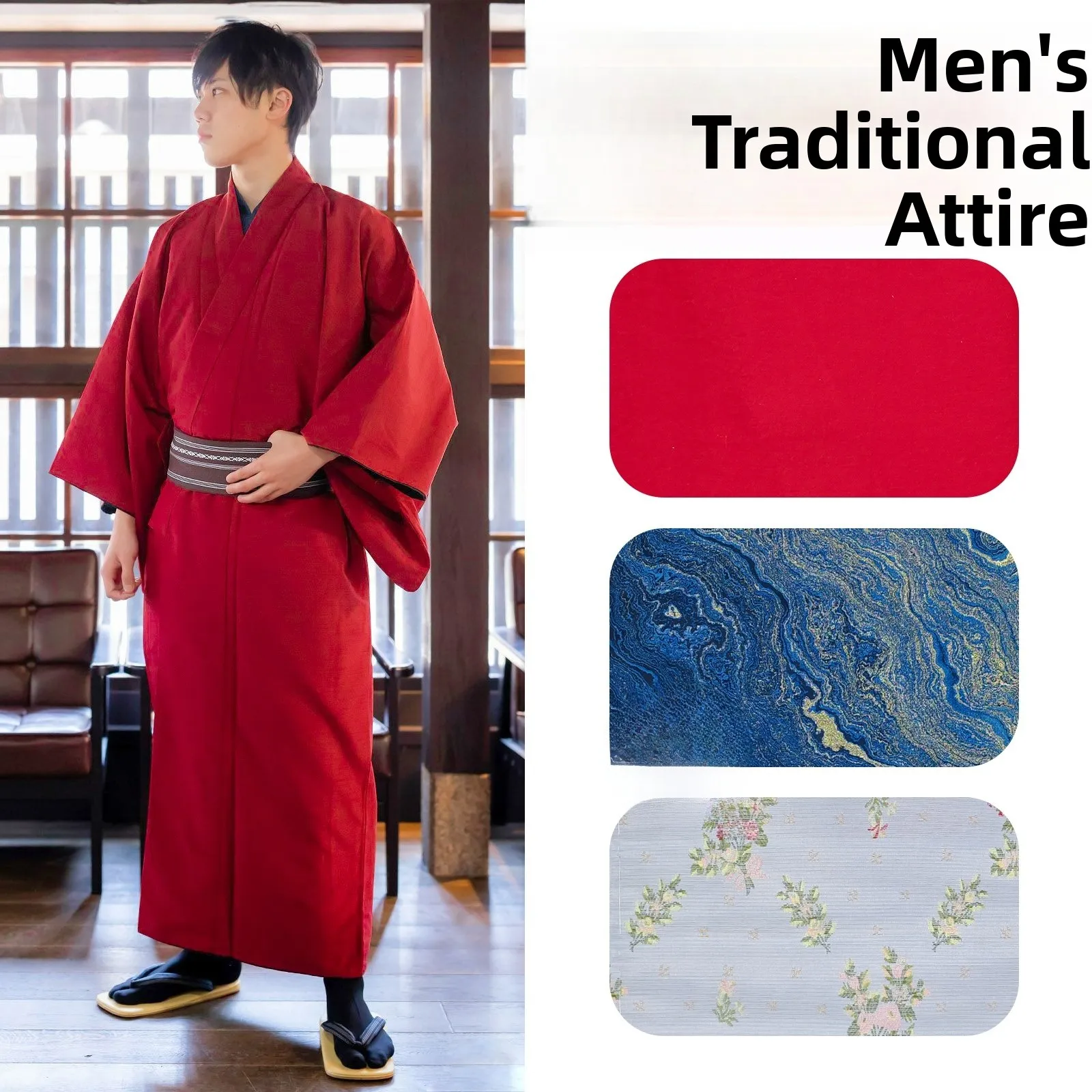 WanShop Men's Gentleman Kimono Bright Red  Color Traditional Washable Uniform for Men Winter Collection 
