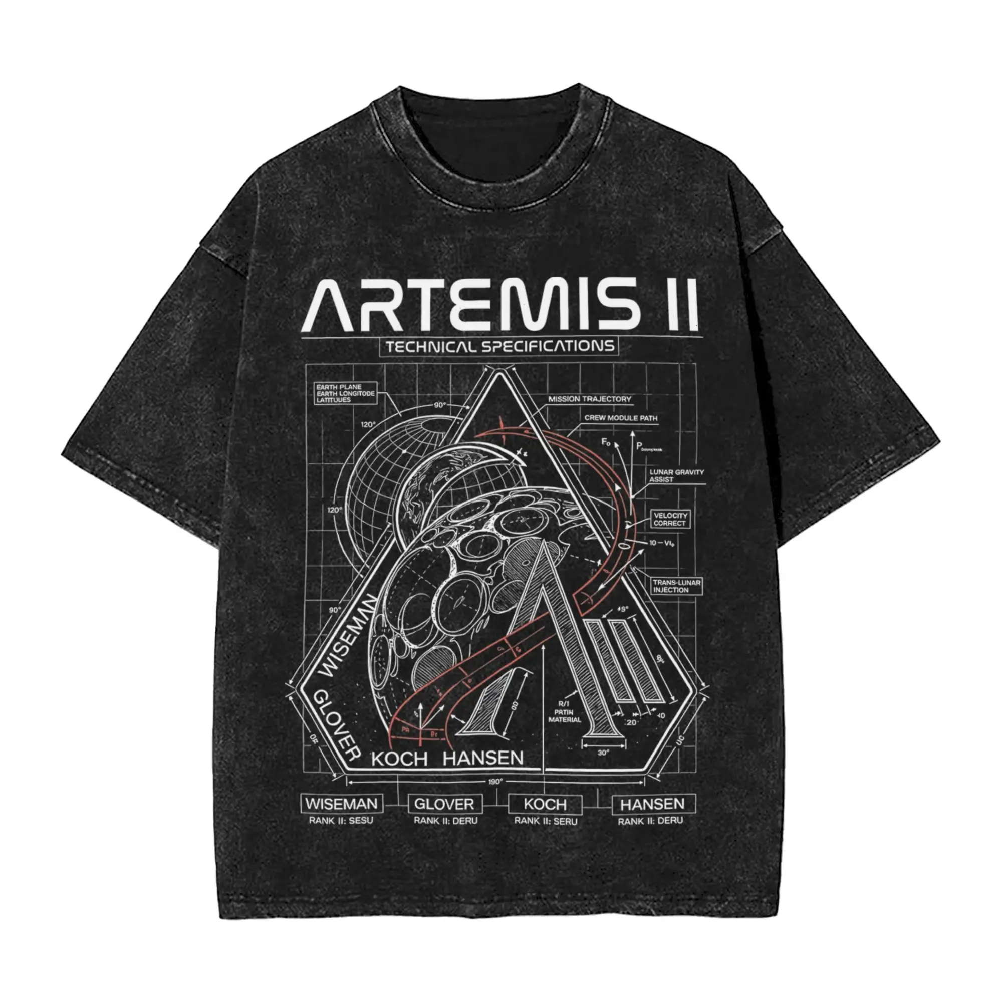 Washed T Shirt Artemis II Technical Specifications Hip Hop T-Shirt High Street  Streetwear Short Sleeve Summer Tees Men Women