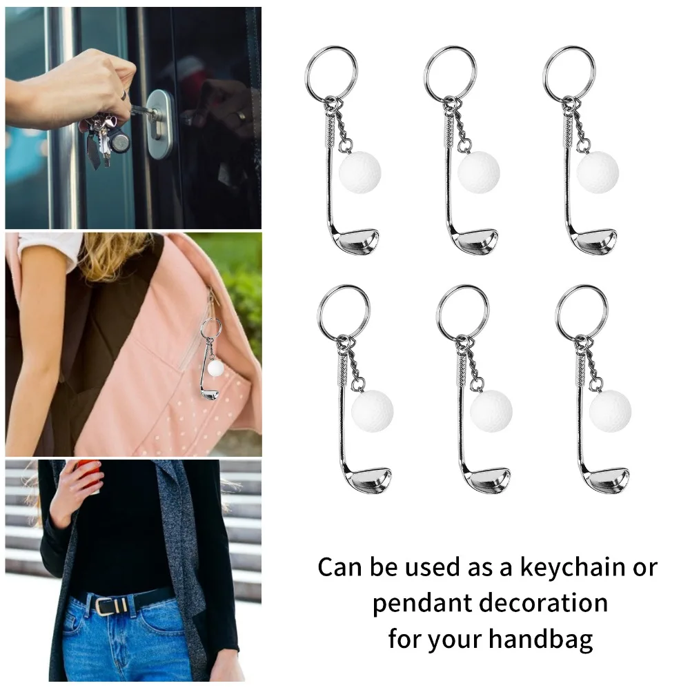6pcs Electroplating Golf Club Keychain Funny Design Fashionable Alloy Alloy Key Ring Pendant Decoration Key Ring Pendant Handbag