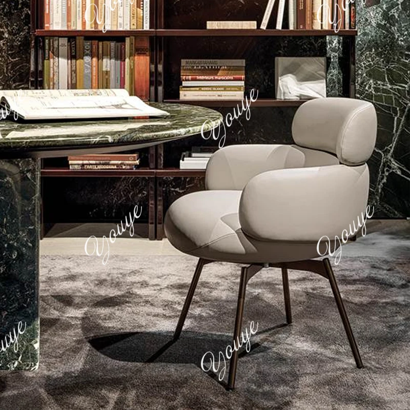 

Italian minimalist leather dining chair restaurant home modern simple creative backrest stainless steel chair