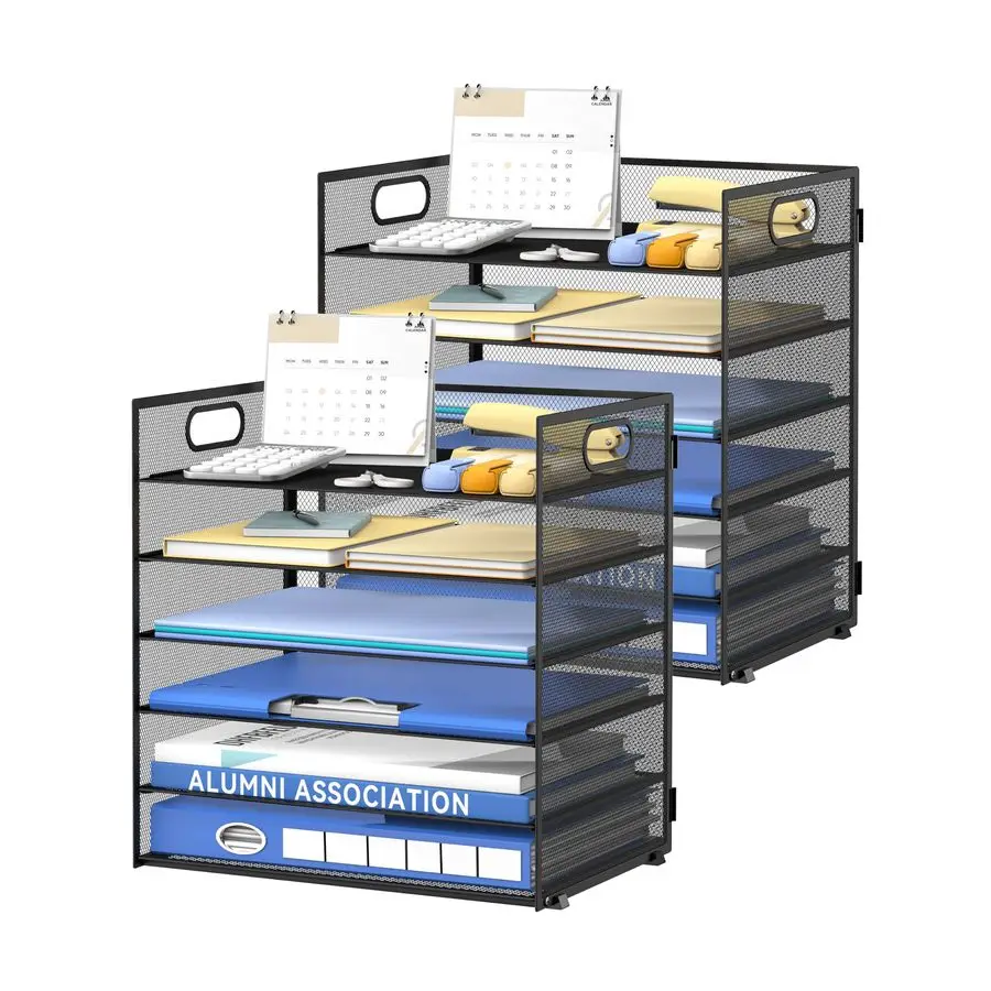 

Настольный органайзер для офиса и дома, 6-уровневый сетчатый лоток для бумаг и документов с портативной ручкой