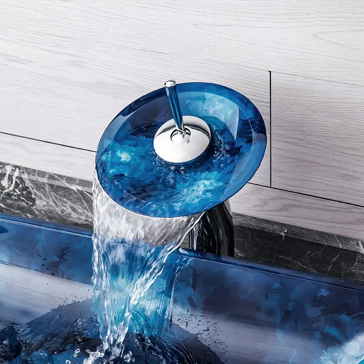 Bathroom manufacturer Blue sky and white clouds hand-painted craft basin Tempered glass wash basin Household bathroom wash basin