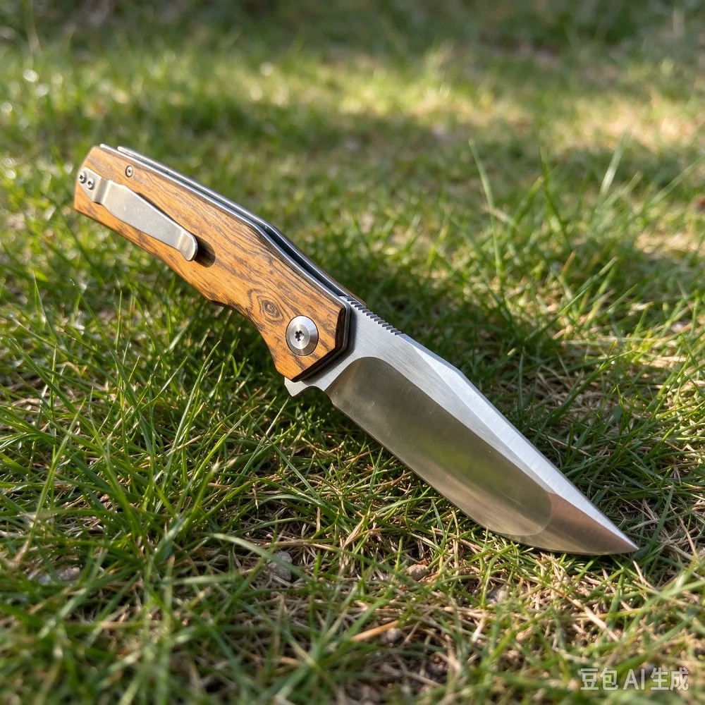 Utility Folding Pocket Knife D2 Steel Blade Golden Ebony Handle Outdoor Camping EDC Knife for Field Tasks