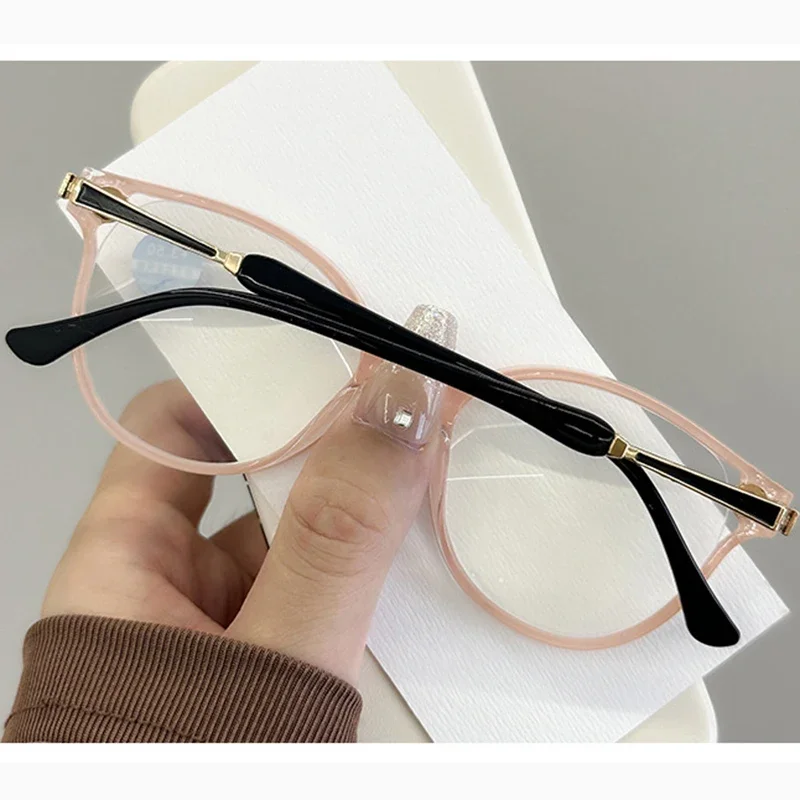 Finished Ladies Hyperopia Glasses Fashion Trendy Anti Blue Light Reading Eyeglasses Vintage Oval Frame Prescription Plus Eyewear